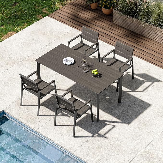 Outdoor Dining Set for 4, Aluminum Patio HDPS Outdooor Table and Chairs Set with Umbrella Hole, All Weather Patio Furniture Set, 5 Peice Patio Dining Table Set (Charcoal) by ComfCove