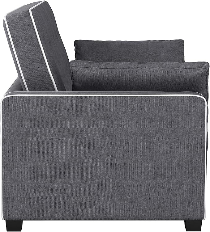 Serta Ainsley 72.6" Convertible Sleeper Sofa, Queen Size, Dreamcoil Comfort, Soft Woven Fabric, Charcoal