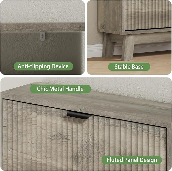 Xixini Shoe Cabinet with 4 Flip Drawers, 46" Tall Narrow Fluted Shoe Storage Organizer for Entryway, Hidden Slim Wooden Shoe Rack Cabinet for Front Door Entrance, Hallway, Living Room, Light Grey - Image 4