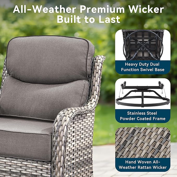 Luxury High Back Outdoor Furniture with 6-Inch Thick Cushions, Patio Furniture Set with Ottomans, 5 PCS Wicker Conversation Set for Porch, Balcony, Deck and Yard