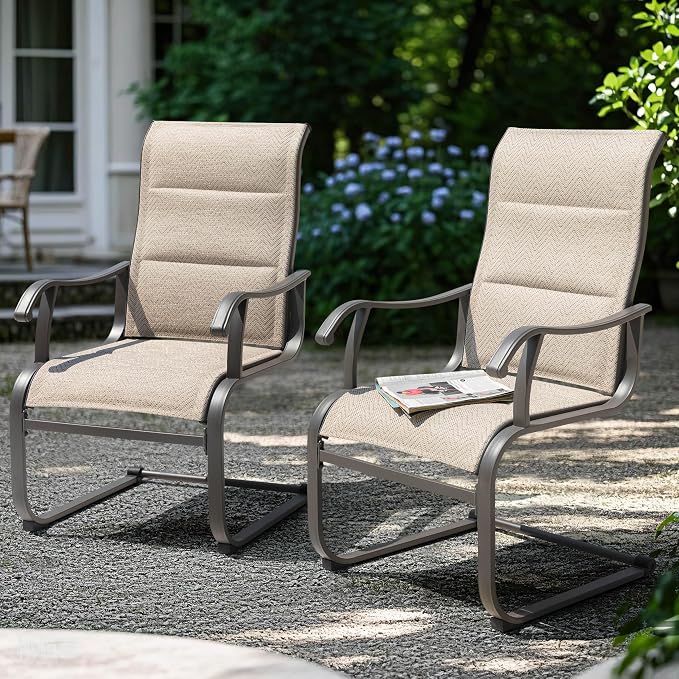 NUU GARDEN Patio Dining Chair Set of 4, Comfortable Outdoor Dining Chairs for Indoors and Outdoors, Breathable Textilene Spring Motion Outdoor Patio Chairs for Backyard Deck, Grayish Beige - Image 2
