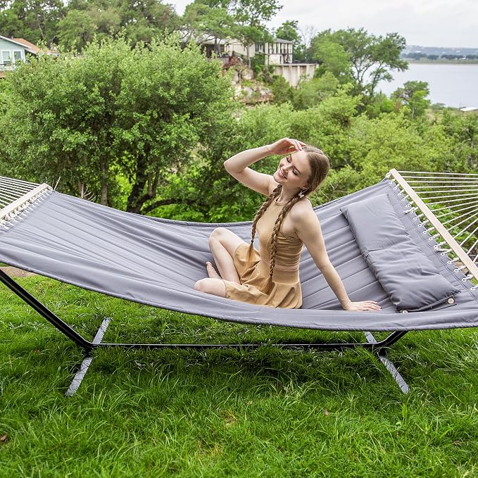 SUNCREAT 2 Person Hammock with Stand, Heavy Duty Portable Hammocks, 475 lbs Capacity, Dark Grey - Image 2