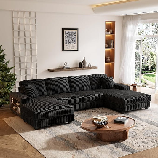ERYE U-Shaped Modular Sectional Sofa Convertible Symmetrical Sofa Couch with Removable Chaise Lounges, U Shaped Double Chaises Sectional Couches with Storage Armrests