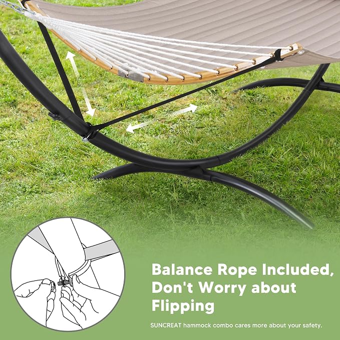 SUNCREAT Portable Double Hammock with Stand, Outdoor Standing 2 Person Hammock Combo, Patent Pending, Tan - Image 4