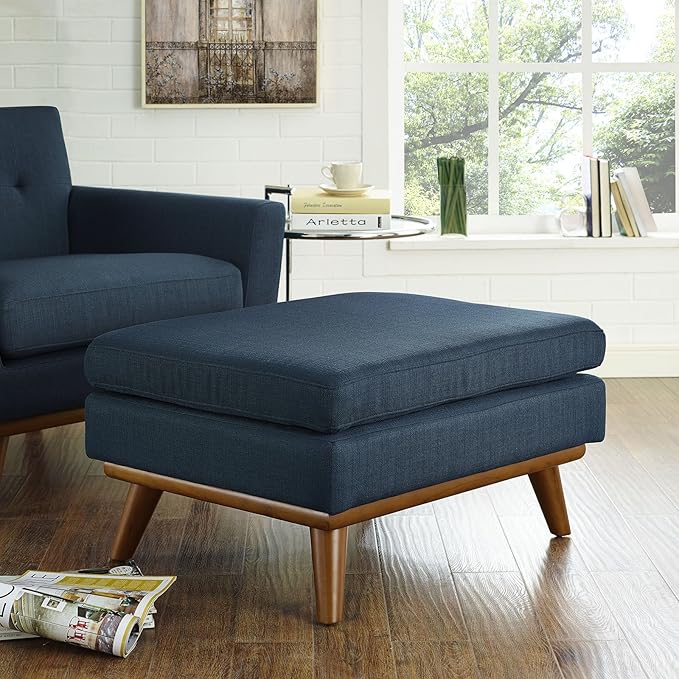 Modway Engage Mid-Century Modern Upholstered Fabric Ottoman in Azure