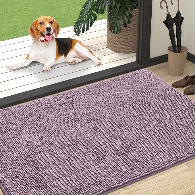OLANLY Dog Door Mat for Muddy Paws 47x32, Absorbs Moisture and Dirt, Absorbent Non-Slip Washable Doormat, Quick Dry Chenille Mud Mat for Dogs, Entry Indoor Entryway Carpet for Inside Floor, Deep Plum by OLANLY