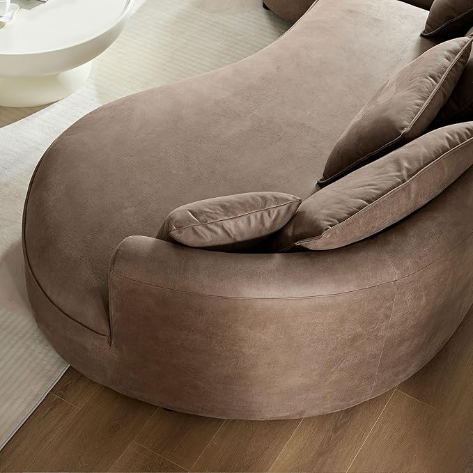 KEIKI 129" Curved Oversized Modular Leathaire Sectional Sofa with Left Chaise, 4 Pillows, 3 Back Cushion, Modern Style Comfy 5-Seater Couch, Easy Assembly, for Office, Apartment, Living Room, Brown