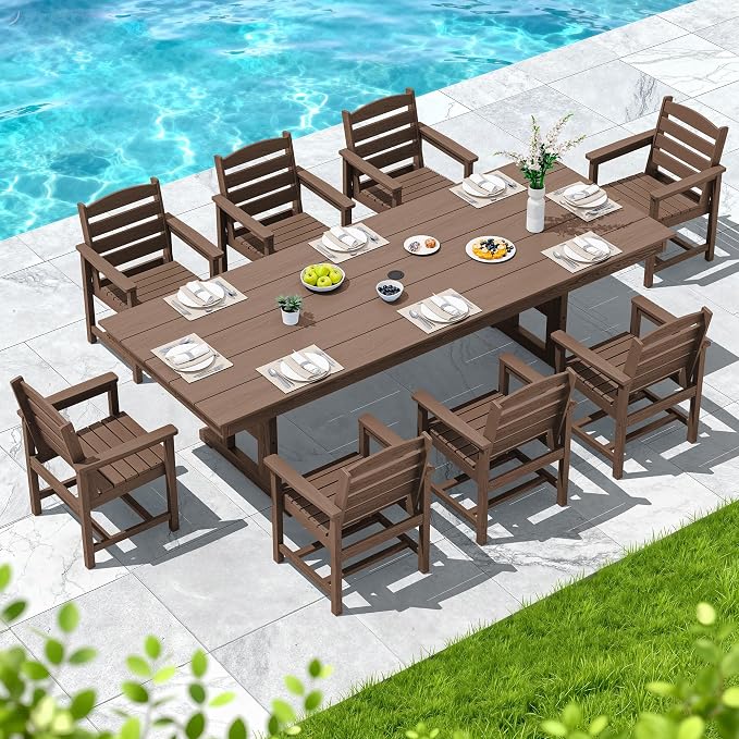 SERWALL Outdoor Dining Chairs Set of 4, All-Weather HDPE Patio Chair with 19.7" Widened Seat, for Backyard, Garden, Brown - Image 5