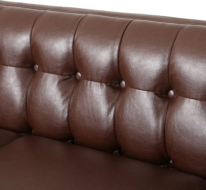 Pondway Tufted 3 Seater Sofa - Faux Leather - Dark Brown/Brown