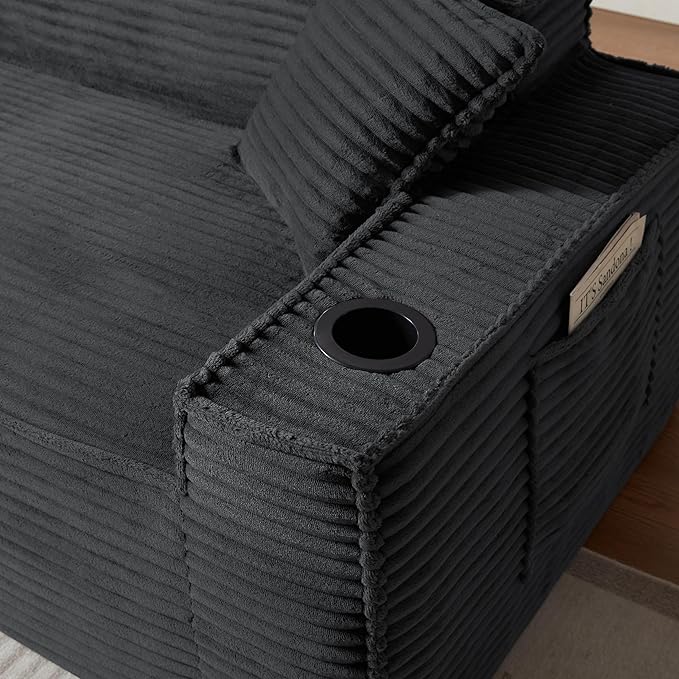 Cloud Loveseat Boneless Sofa Couch in a Box with Cupholders, Modern Corduroy Compressed Sofa for Living Room, 2 Seater High-Density Foam Couch with Pillows, No Assembly Required