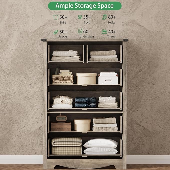 Dresser for Bedroom with 6 Drawers, 49" Tall Wood Chest of Drawers with Deep Drawers & Mental Handle, Modern Dresser TV Stand, Wooden Closet Storage Organizer for Living Room, Hallway, Entryway, Grey - Image 4