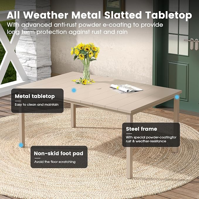 DIFY 7 Pieces Outdoor Patio Dining Set for 6, 63" Sandshell Rectangle Metal Dining Table and 6 Sandshell Stackable Sling Dining Chairs, Outdoor Table and Chairs for Lawn Garden Backyard Deck - Image 2