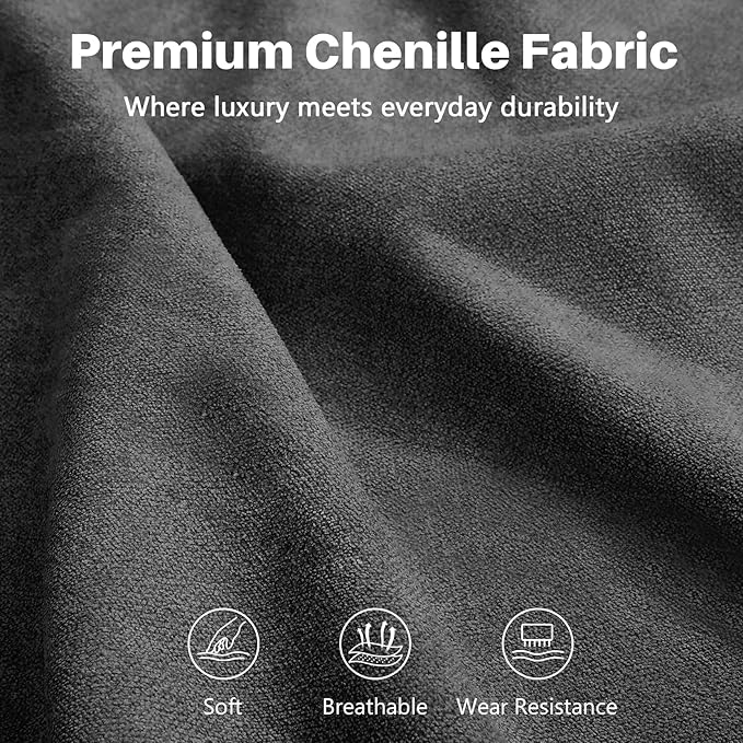 Vesgantti 85'' Chenille Couch for Living Room, 3 Seater Comfy Sofa with Wide Armrest, Thick Spring Cushions, Modern Cloud Couch for Apartment, Office, Bedroom, Small Space, Dark Grey