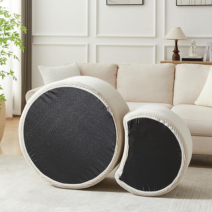 kevinplus 49.7'' Foam Round Nesting Coffee Table Set of 2, Modern Upholstered Side End Table Ottoman Footrest, No Assembly, Beige