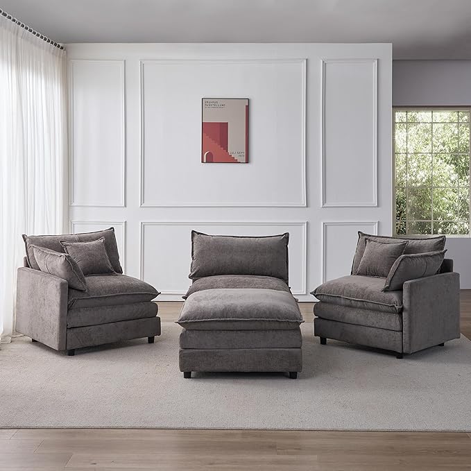 105" Oversized Modular Cloud Sectional Sofa Free Convertible L-Shaped Corner Sectional with Movable Ottoman, Chenille Upholstered Multiple Cushions Cloud Sofa Couches | Easy to Assemble
