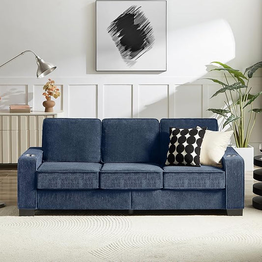 83" Modern Cloud Sofas for Living Room Bedroom, 3 Seat Modular Couch Soft Corduroy Upholstered Loveseat Couches with Cupholders for Home Apartment Office Studio
