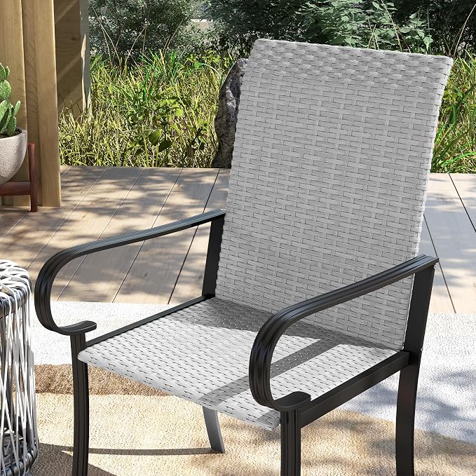 Outsunny Set of 4 Outdoor Wicker Dining Chairs, All-Weather Rattan Armchairs with Armrests, Steel Frame, High Back and Deep Seating, for Garden, Patio, Deck, Yard, Poolside, Gray - Image 8