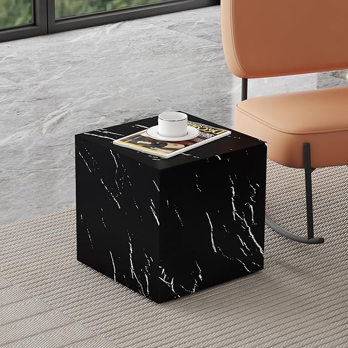 Cube End Table Wood Grain, Modern Side Table for Living Room, MDF Wooden Nightstand Sofa Table for Home, No Assembly