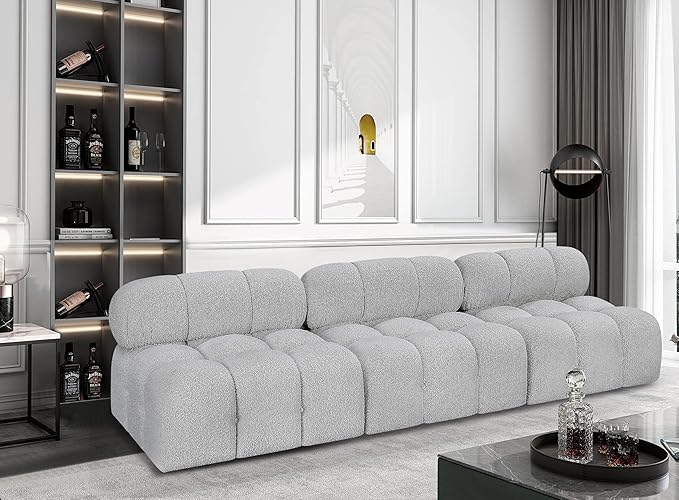 Meridian Furniture 611Grey-S102B Ames Collection Modern | Contemporary Modular Sofa with Rich Grey Boucle Fabric, Modular to Create Infinite Configurations, 102" W x 34" D x 28" H, Grey