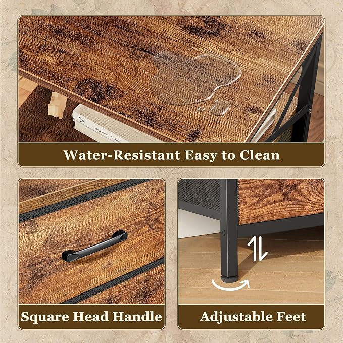 Huuger Nightstands Set of 2, Night Stand with Charger Station, 2 Drawer Side Table with Open Shelf, USB-C Port, End Table for Small Spaces, X Shaped Side Rail, Rustic Brown - Image 9