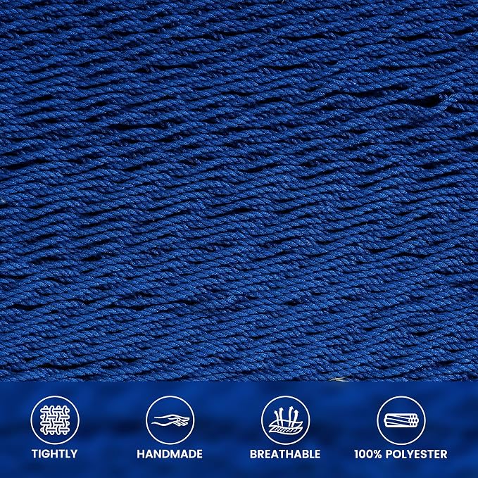 Lazy Daze Hammocks 10.5 FT Double 2 Person Caribbean Rope Hammock, Hand Woven Polyester Hammock with Spreader Bars, for Outside Outdoor Backyard Patio Poolside, 450 LBS Capacity, Blue - Image 3