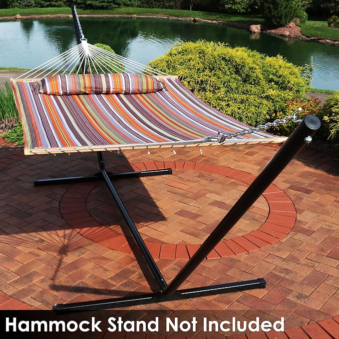 Sunnydaze Quilted Double Hammock for Outside with Spreader Bars and Pillow - 450 lb Capacity, 74x55 Inch Bed, UV Resistant, Quick Dry - Chains Included, Stand Sold Separately - Canyon Sunset - Image 9
