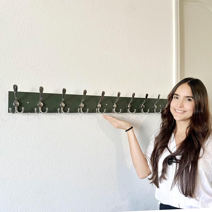 SKOLOO Creations Forest Green Solid Wood Wall Mounted Coat Rack, 10 Hooks, 38-1/8" Long - Kitchen, Mudroom, Entryway, Bathroom - Includes Mounting Hardware, Wall Coat Hanger, Towel Rack - Image 4