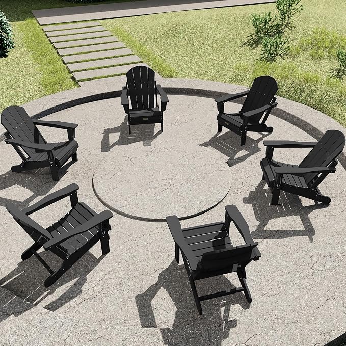 SERWALL Folding Adirondack Chairs Patio Chairs Lawn Chair Set of 6 Outdoor Adirondack Chair Weather Resistant for Patio Deck Garden, Backyard Deck, Fire Pit - Black by SERWALL