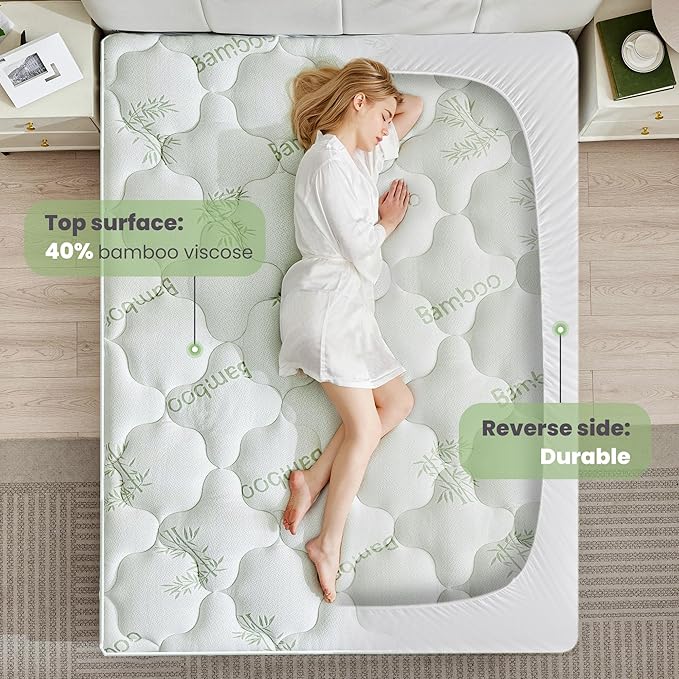 BDEUS Bedding Mattress Protector King Size, Mattress Cover Viscose Derived from Bamboo, Ultra Soft Cooling Mattress Pad Cover Fits 21" Inches Deep, Breathable Fitted Style with Stretchable Pockets