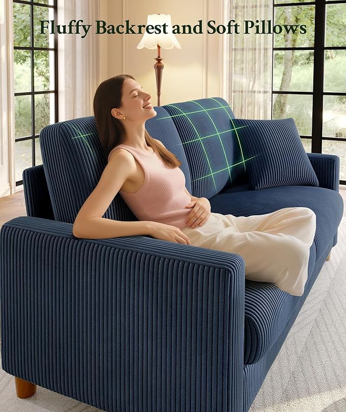 70.2" Couches for Living Room, Comfy Blue Couch 7.1" Extra Thick Cushion, Sofas for Living Room Tool-Free Setup, Loveseat Sofa 705lbs Support, Corduroy Couch for Bedroom, Apartment, Office