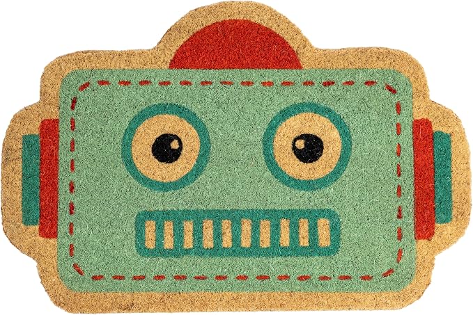 Fisura- Doormat Outdoor Entrance, Outdoor mats for Front Door, Welcome mat. Made of Coconut Fiber with Non-Slip PVC Base, Doormat Hand-Painted, 27,5 inch x 15,7 inch. (Robot, Blue) by Fisura