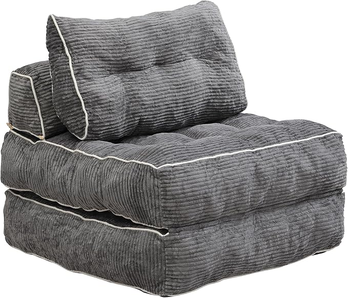 Ball & Cast Folding Sofa Bed,Convertible Sleeper Chair with Pillow & Back Support,Foldable Mattress with Back Support,Portable Futon Sofa Bed for Living Room Bedroom,Dark Grey