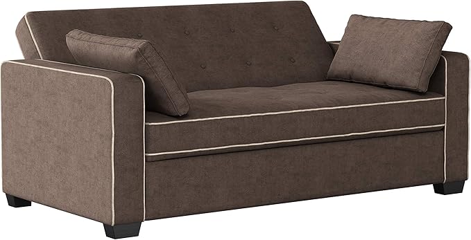 Serta Ainsley 72.6" Convertible Sleeper Sofa, Queen Size, Dreamcoil Comfort, Soft Woven Fabric, Java