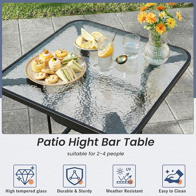 HOMREST Outdoor Bar Height Stools Set of 5,4 High Back Patio Bar Chairs with Outdoor High Top Table,All Weather Outdoor High Top Bistro Set Furniture for Patio,Balcony,Taupe - Image 6
