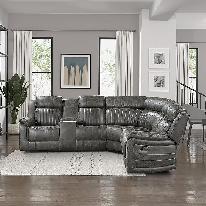 Lexicon Reclining Sectional Couches for Living Room, Modern Sofa, L Shape Sectional Couch with Drop-Down Cup Holders and Storage Arms, Manual Recliner Sectional Sofa, Brownish Gray