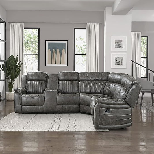 Lexicon Reclining Sectional Couches for Living Room, Modern Sofa, L Shape Sectional Couch with Drop-Down Cup Holders and Storage Arms, Manual Recliner Sectional Sofa, Brownish Gray