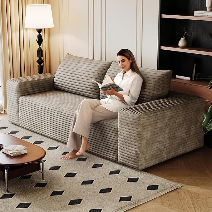 3 Seater Couch for Living Room, 71.3 INCH Fluffy Corduroy Boneless Couch Cloud Loveseat with Wide Armrest, Upholstered Floor Sofa in A Box, No Assembly Required