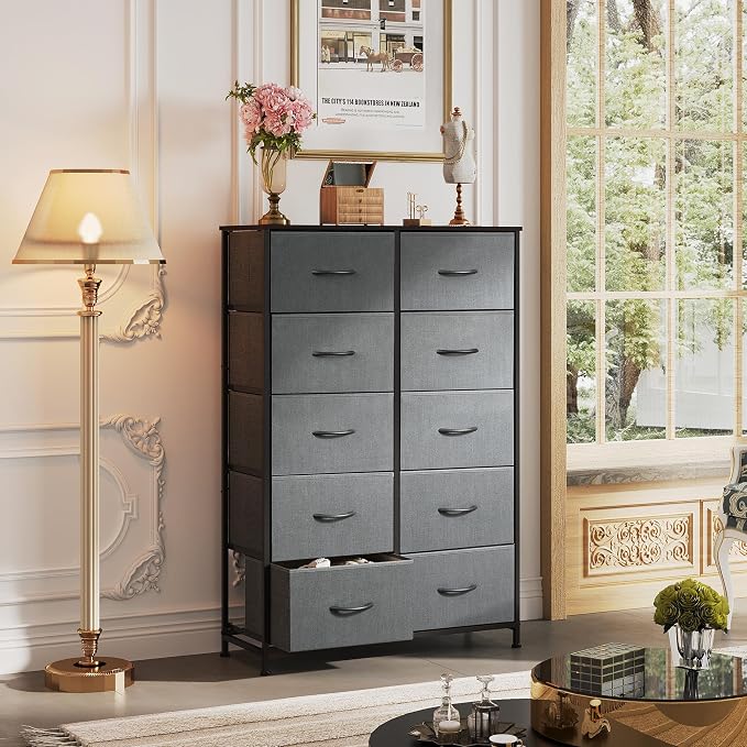 WLIVE Tall Dresser for Bedroom with 10 Drawers, Chest of Drawers, Grey Dresser for Closet, Hallway, Living Room, Entryway, Dark Grey - Image 2