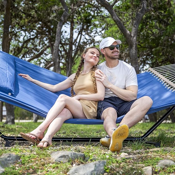 SUNCREAT Extra Large Hammocks for Outside, Heavy Duty Hammocks with Stands Included, Navy - Image 2