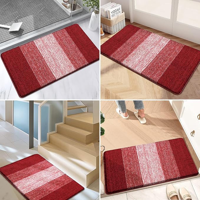 Kitinjoy Indoor Outdoor Door Mat, 47x24 Non-Slip Absorbent Dirt Trapper, Low-Profile Washable Inside Entrance Front Floor Mat, Sturdy Soft Entry Doormats for Entryway, Burgundy - Image 6