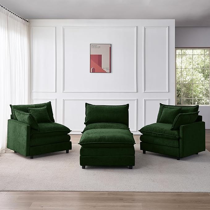 105" Oversized Modular Cloud Sectional Sofa Free Convertible L-Shaped Corner Sectional with Movable Ottoman, Chenille Upholstered Multiple Cushions Cloud Sofa Couches | Easy to Assemble