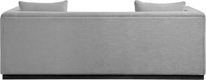 Meridian Furniture 642Grey-S Alfie Collection Modern | Contemporary Sofa with Rich Grey Linen Textured Fabric, Black Finish Solid Wood Base, 90.5" W x 36" D x 28.5" H, Grey