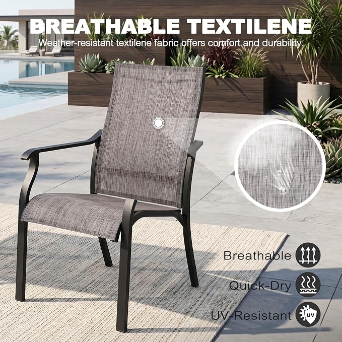 NUU GARDEN Outdoor Dining Chairs Set of 2, Textilene Patio Chairs with Aluminum Frame, Quick-Dry Rust-Resistant Chairs with Backrest & Armrests for Lawn Garden Backyard, Grayish Brown - Image 9