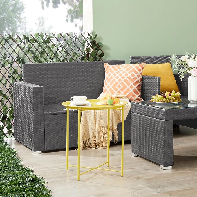 VECELO Side/End Table, Folding Round Metal Anti-Rust and Waterproof Outdoor or Indoor Tray for Living Room Bedroom Balcony and Office, 2 PCS, Yellow - Image 7