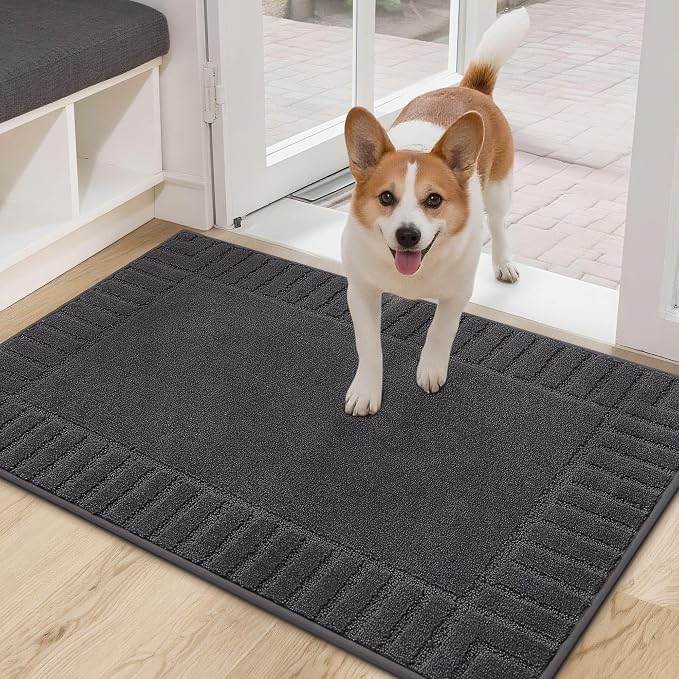 BEQHAUSE Door-Mat-Non-Slip Dirt Trapper Door Mats Low-Profile Front Door Mat Absorbent Floor Mats for Entryway Washable Mud Resistant Home Entrance Doormat,Dark Grey,24"x36" by BEQHAUSE