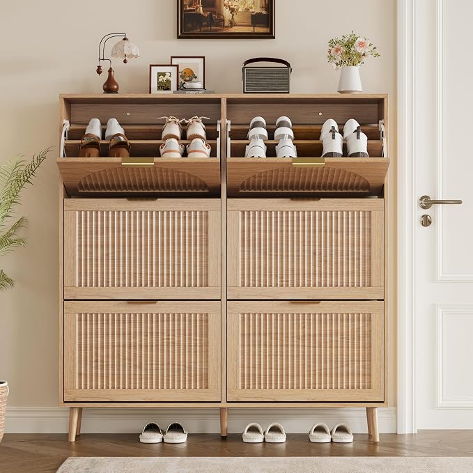BORNOON Shoe Cabinet for Entryway with 6 Flip Drawers, Slim Wooden Shoe Storage Organizer with Modern Fluted Pannel，Freestanding Narrow Hidden Shoe Rack for Hallway, Foyer, Living Room - Image 7