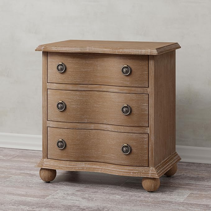 COZAYH Farmhouse 3 Drawer Nightstand with Distressed Wood Finish, Rustic Vintage Small Dresser with Curved Front Design, Solid Pine Base for Bedroom, Almost Fully Assembled, Transitional, Brown - Image 9