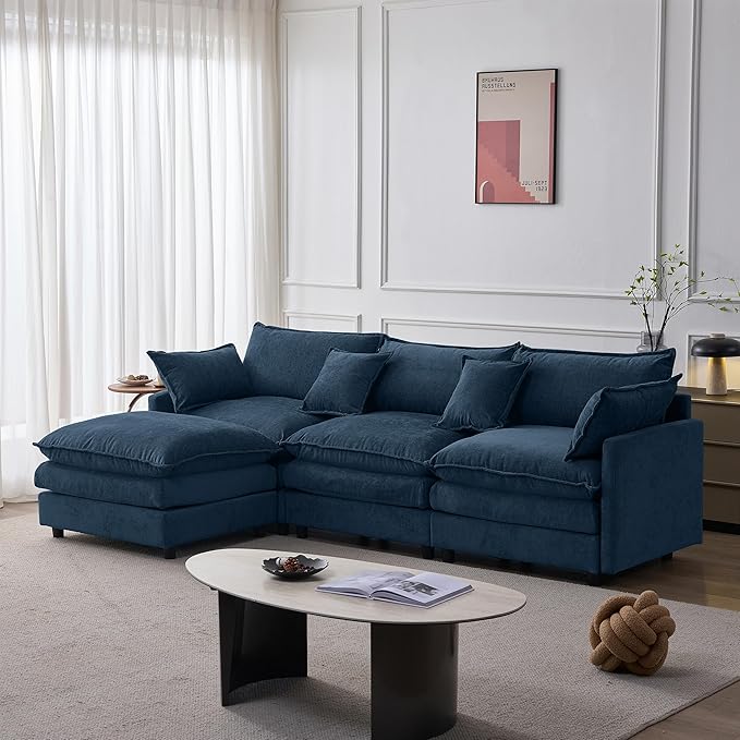105" Oversized Modular Cloud Sectional Sofa Free Convertible L-Shaped Corner Sectional with Movable Ottoman, Chenille Upholstered Multiple Cushions Cloud Sofa Couches | Easy to Assemble