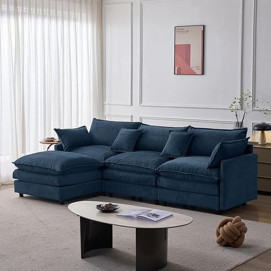 105" Oversized Modular Cloud Sectional Sofa Free Convertible L-Shaped Corner Sectional with Movable Ottoman, Chenille Upholstered Multiple Cushions Cloud Sofa Couches | Easy to Assemble