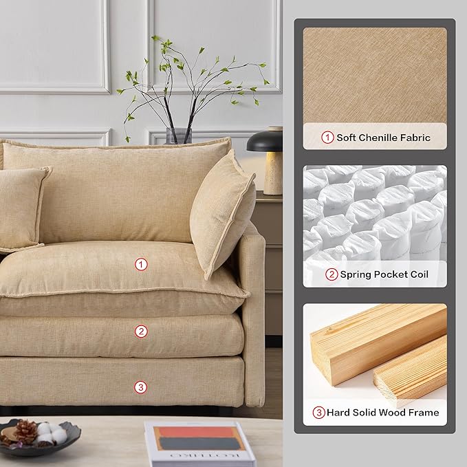 105" Oversized Modular Cloud Sectional Sofa Free Convertible L-Shaped Corner Sectional with Movable Ottoman, Chenille Upholstered Multiple Cushions Cloud Sofa Couches | Easy to Assemble